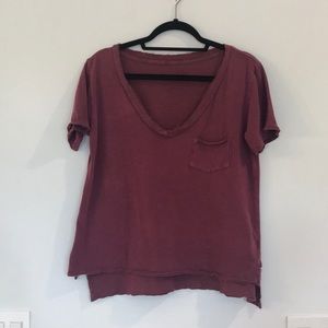 Red/purple distressed v-neck t shirt
